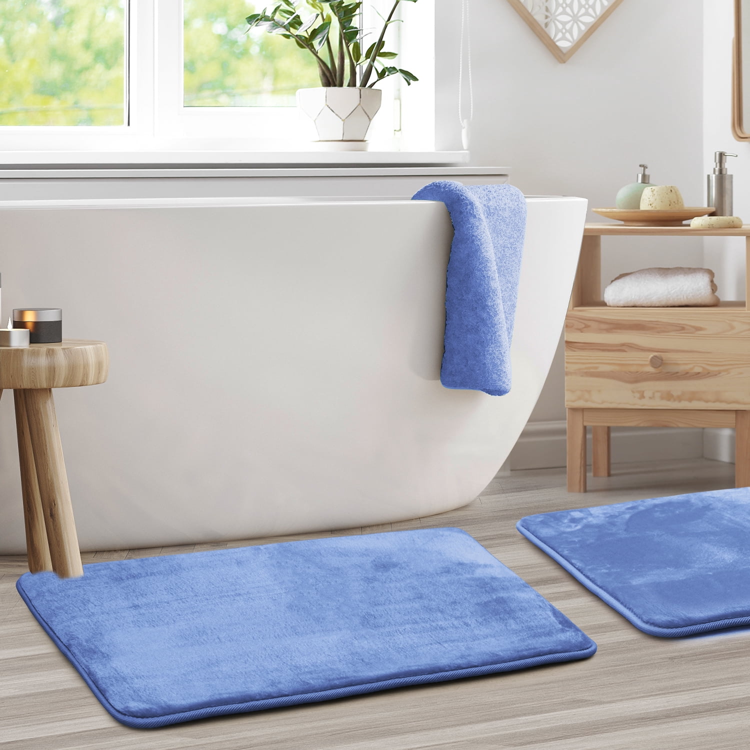 2 Piece Memory Foam Bath Rug Set -20x32 inch Bath Rugs, Blue