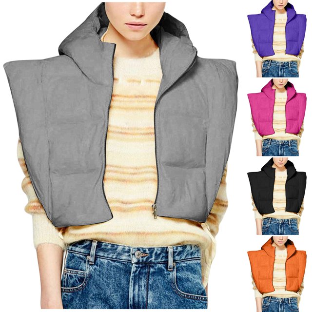 Dazajoo Veste Courte Sans Manches à Capuche Zippée pour Femmes, Gris, P