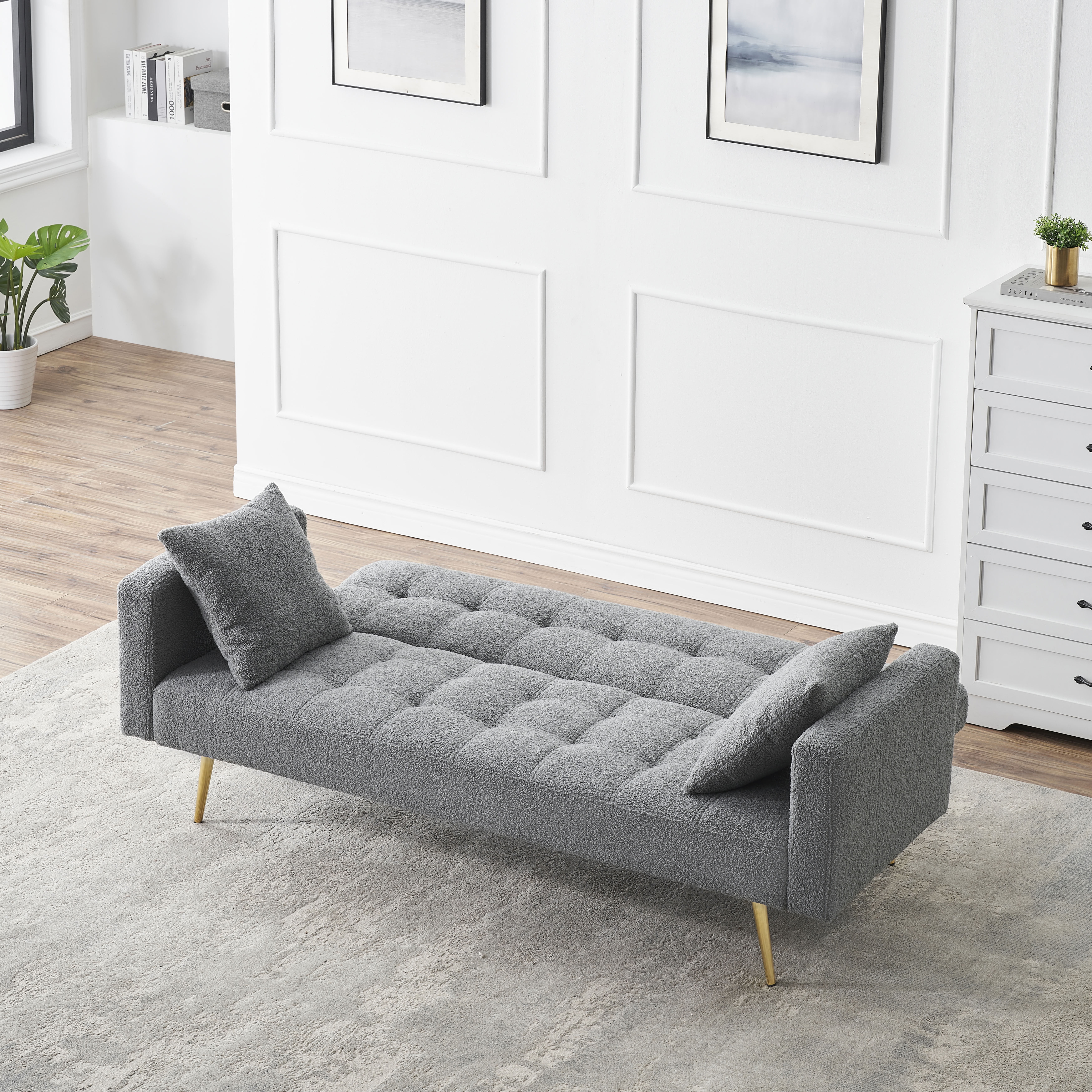 MAYEERTY Convertible Sofa Bed, Multi-Functional Loveseat Sofa with Sturdy Metal Legs for Home Small Apartments, Grey