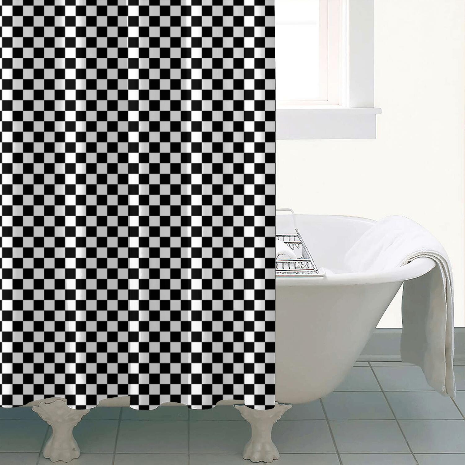 Black White Small Checkered Pattern Shower Curtain 84"x72" ,Bathroom Decorative Shower Curtains Set with 12 Hooks,Modern Waterproof Washable Shower Curtain