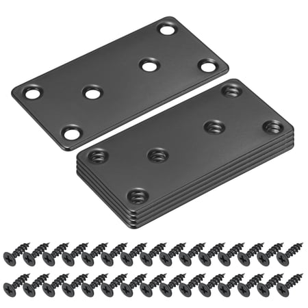 5 Pack Mending Plate Metal Flat Bracket Brace, Black, 3.11"x1.58"