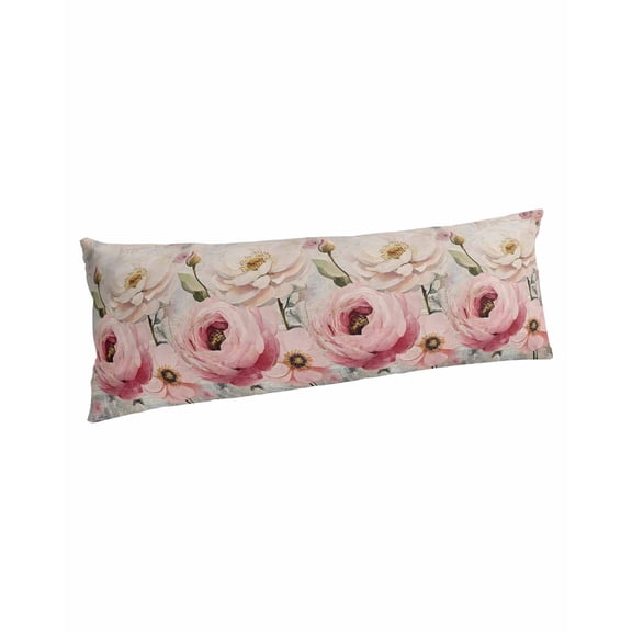 Pink White Spring Floral Body Pillow Covers, Vintage Flowers Watercolor Soft Bed Throw Pillowcases Breathable Cooling Long Lumbar Body Pillow Sham Cover for Bed Sofa 20''x54''