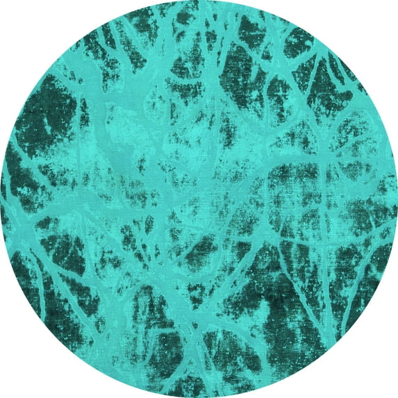 Ahgly Company Indoor Round Abstract Turquoise Blue Modern Area Rugs, 5' Round