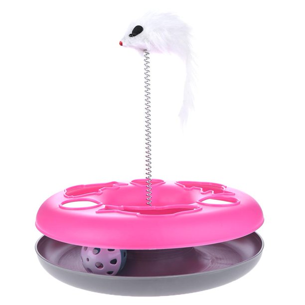 Juguetes para gatos, ratones de primavera, disco de diversión loco, actividad de juego, juguetes para mascotas (rosa roja) Tmvgtek Oficina Multiescena Multifunción