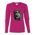thumbnail image 2 of Wild Bobby, King Lion with Gold Crown Art, Animal Lover, Women Graphic Long Sleeve Tee, Fuschia, Small, 2 of 4