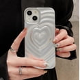 thumbnail image 4 of Phone Case for Women/Girls, Luxury Electroplate Metal Matt Silver 3D Heart Water Ripple Phone Case Compatible with iPhone 13 Pro Max, Silver, 4 of 7