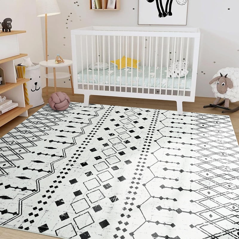 Jamfeel Area Rugs Vintage Geometric Printed Washable Rug Comfy Soft Non Slip Low Pile Carpet for Living Room, Kitchen, Office 5'x8' Beige