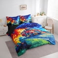 thumbnail image 2 of Castle Fairy Cartoon Fire Truck Twin Bedding Sets 7-Piece for Toddlers, Night Flame Print Bedding Comforter Set for Bedroom, Red Blue,Black Reversible, 2 of 7