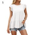 thumbnail image 1 of Camiseta de mujer Verano Encaje Cuello redondo Manga corta Casual Top suelto, Blanco, S seitruly AP001322-01, 1 of 7