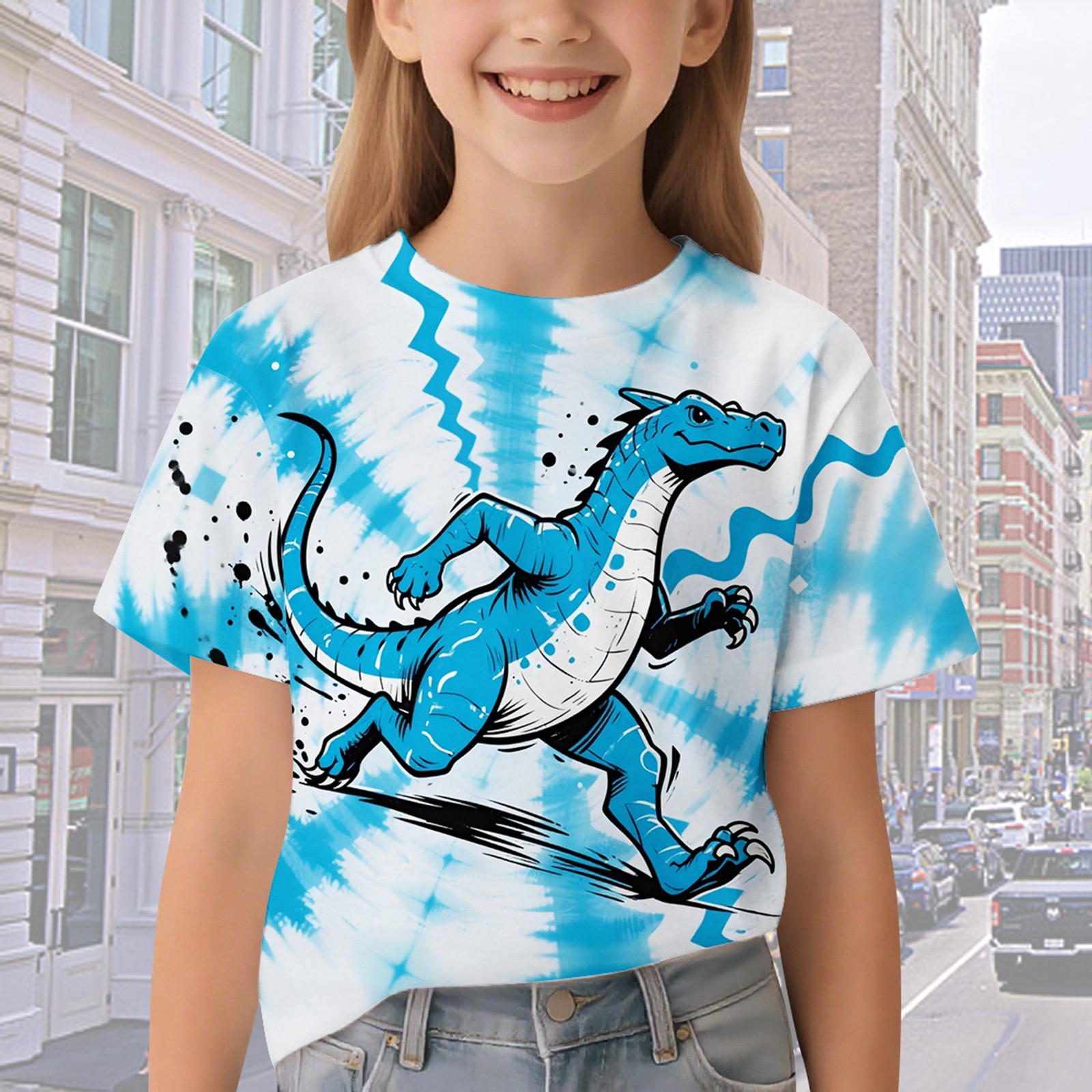Dinosaur T-Rex Kids T-Shirt - Boys Girls, White Print, Ages 3-13, Cotton Blend