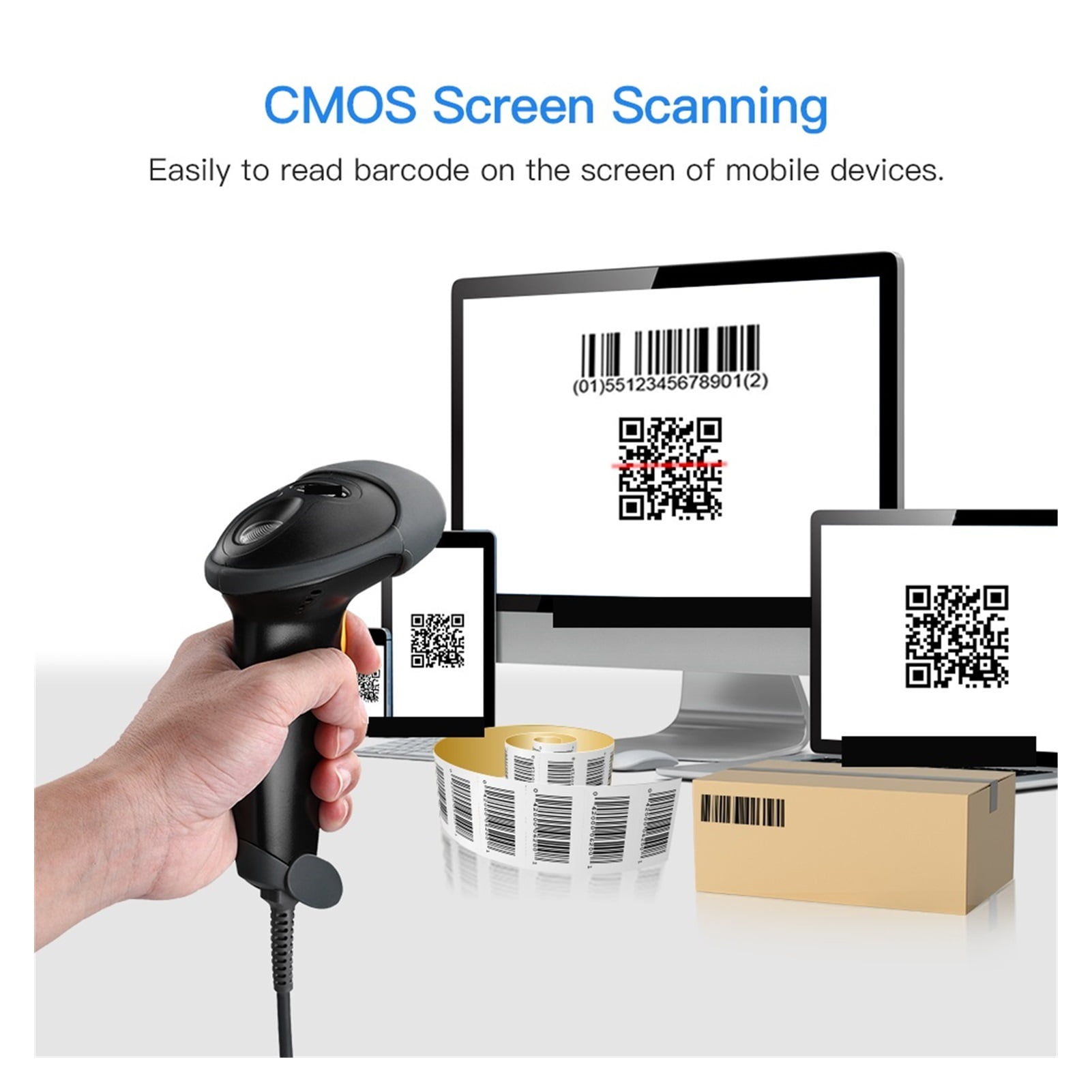 Wired 1D QR 2D Barcode Scanner Handheld Extra Long USB Wired Bar Codes Reader CCD PDF417 Data Matrix Bar Code Scanning ,Easy to Operate