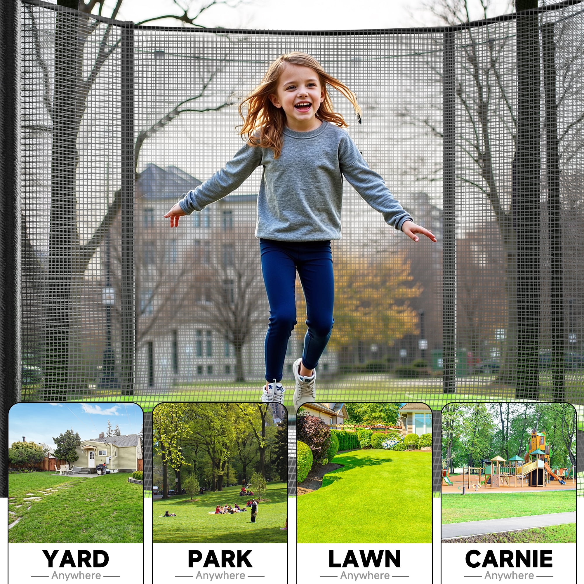 SKOK 12FT Trampoline for Adults & Kids with Safety Net & Heavy Duty Frame Green