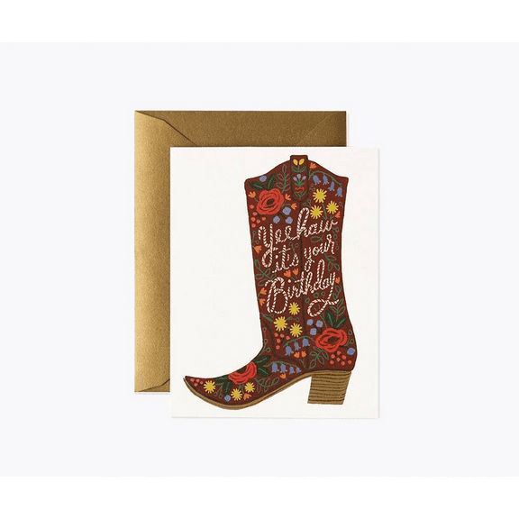 Colorful Cowboy Boot Birthday Card  Festive Design with Flowers and Cheerful Message  Envelope Included, Blank Inside  Perfect for Birthdays and Celebrations