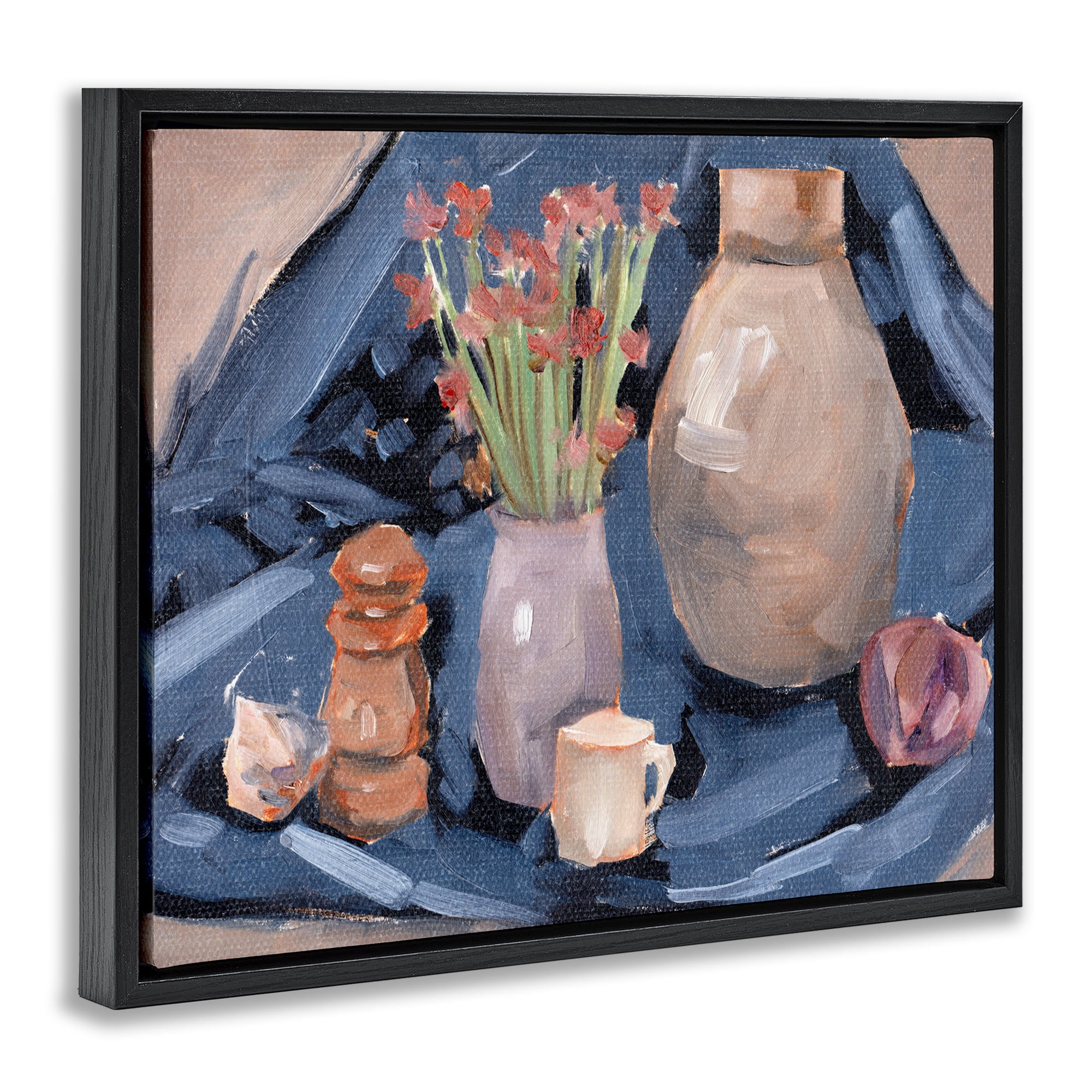 Stupell Industries Classic Still Life Scene Plants & Flowers Painting Black Floater Framed Canvas Art Print Wall Art, 31 x 25