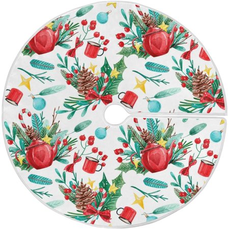 ZHANZZK Christmas TreeRed Tea Cup Xmas Christmas Tree Skirt Stand Mat for Holiday Party Decoration Indoor Outdoor 36 inches