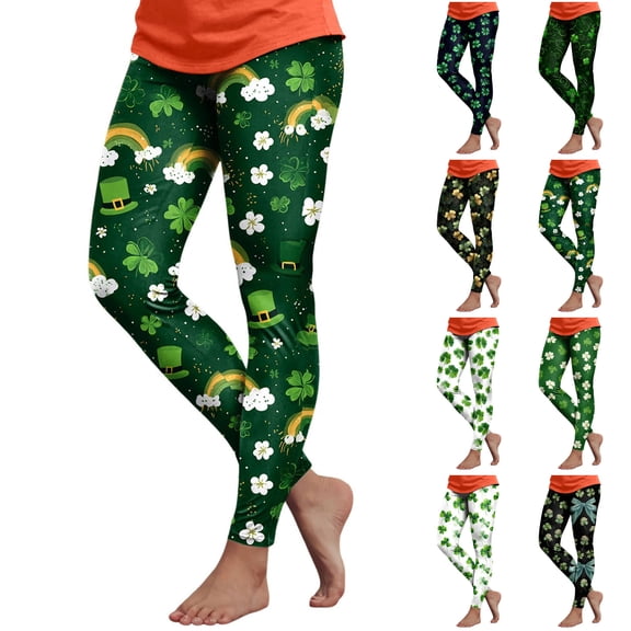 COMVALUE St Patricks Day Leggings for Women 2026 Saint Patrick Outfit Accessories Cute Shamrock Dark Green Pants Party Clothes (Black, XXL)