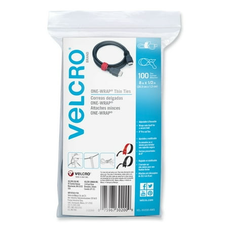 Velcro VEL-30200-AMS ONE-WRAP 0.5 in. x 8 in. Ties and Straps - Black, Red (100/Pack)