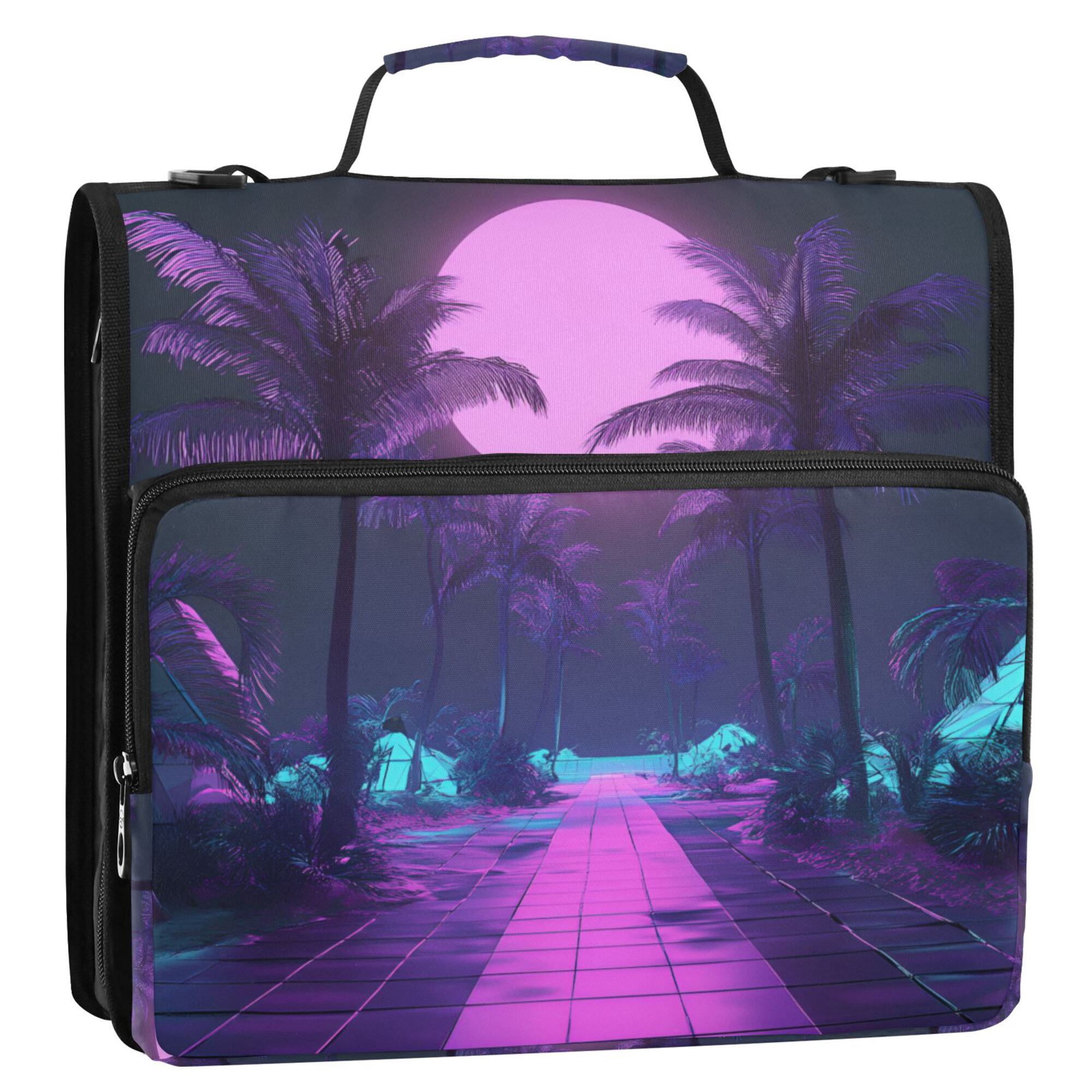 FORMRS Zipper Binder with Shoulder Strap 2-inch Ring 500 Sheet Capacity File Bag, Pink Neon Road