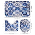 thumbnail image 3 of Blue And White Geometric Flowers Shower Curtain 4 Piece Set Bathroom Sets with Curtain Rug Toilet Cover And U Shaped Mat Watercolor Flower Bird Waterproof Shower Curtain for Bathroom Decor Set, 3 of 8