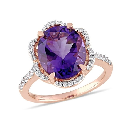 Tangelo 4 Carat T.G.W. African Amethyst and 1/2 Carat T.W. Diamond 14k Rose Gold Floral Engagement Ring