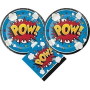 Superhero Party Supplies Bundle with Cake Plates and Napkins for 16 Guests