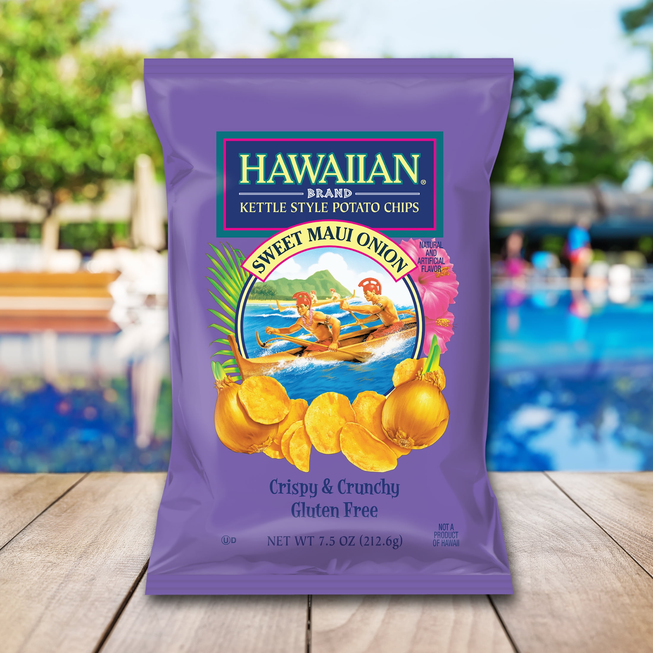 (3 pack) Hawaiian Brand Sweet Maui Onion Kettle Style Potato Chips, Gluten-Free, 7.5 oz Bag
