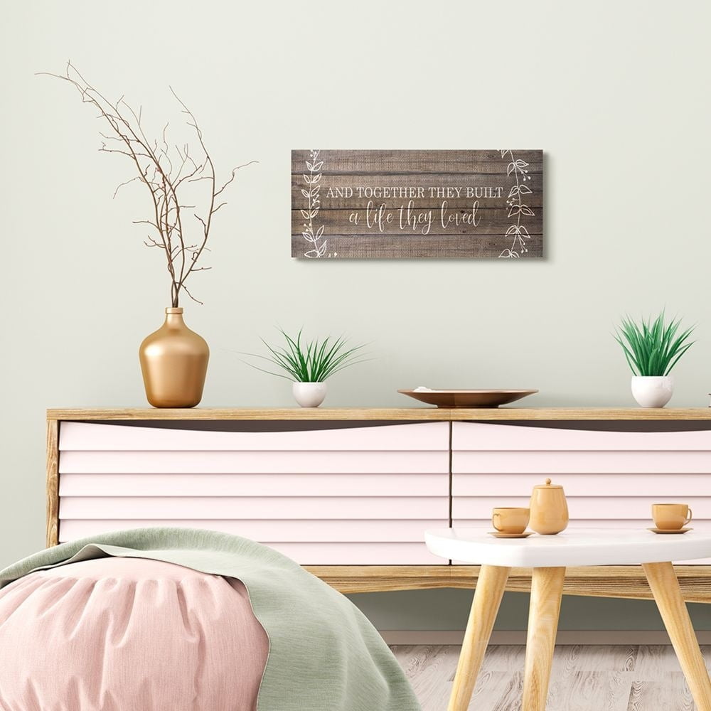 Stupell Industries Together They Built Love Wood Pattern Vines Worded Phrase Canvas Wall Art Design by Kim Allen, 10" x 24"