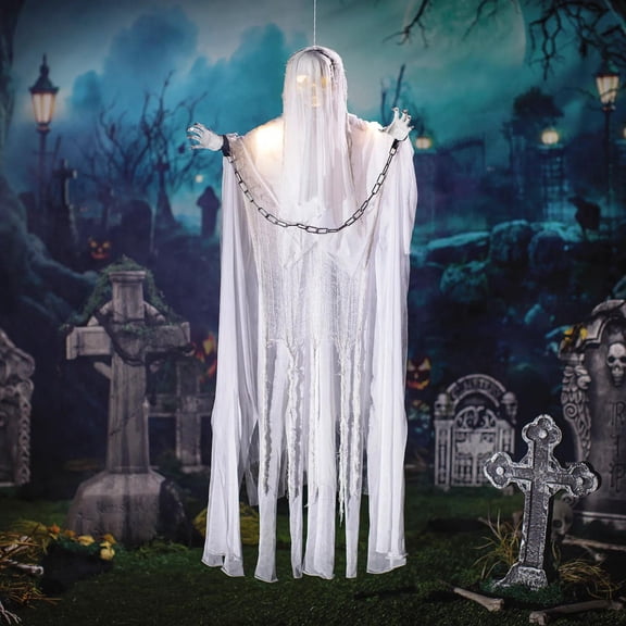 25 1/2" x 5 Ft. Hanging Light-Up White Grim Reaper Animated Prop Halloween Decoration