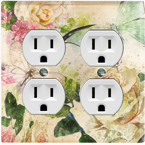 Metal Light Switch Plate Outlet Cover White Rose Flower Butterfly ROS004