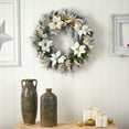thumbnail image 4 of Nearly Natural 24in. Flocked Poinsettia and Pine Artificial Christmas Wreath with 50 Warm White LED Lights, 4 of 7