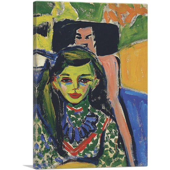 ARTCANVAS Franzi in front of a Carved Chair 1910 Canvas Art Print by Ernst Ludwig Kirchner - Size: 40" x 26" (0.75" Deep)