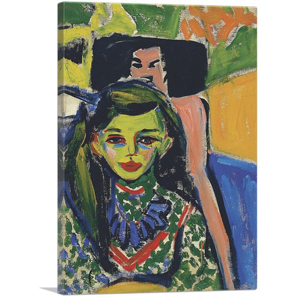 ARTCANVAS Franzi in front of a Carved Chair 1910 Canvas Art Print by Ernst Ludwig Kirchner - Size: 40" x 26" (0.75" Deep)
