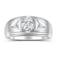 thumbnail image 1 of RYLOS Men's Rings Sterling Silver Classic 8X6MM Oval Gemstone &  Diamond Ring White Topaz April Birthstone Rings For Man Silver Rings Size 9, 1 of 7