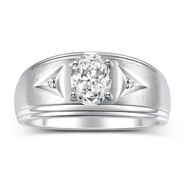 RYLOS Men's Rings Sterling Silver Classic 8X6MM Oval Gemstone & Diamond Ring White Topaz April Birthstone Rings For Man Silver Rings Size 9