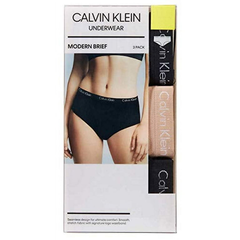 Calvin Klein Ladies' Supersoft, Modern Eclips Brief Stripes/Cashew/Black-  Pack of 3- Small Size