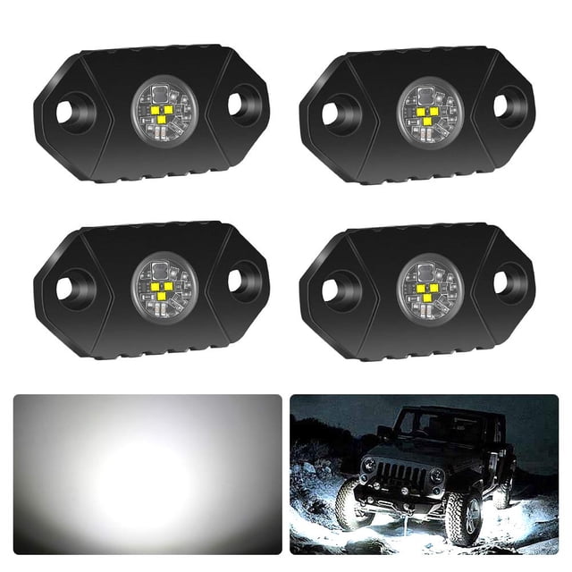 Luces LED Rock Lights 4WD-KING, blancas, IP68, impermeables, 4 cápsulas