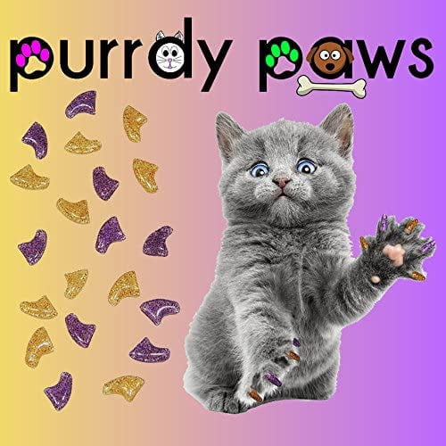 Soft Nail Caps for Cat Claws Gold/Purple Glitter Combo (Large