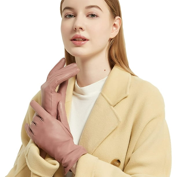 Ladies pink 2024 leather gloves