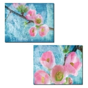 Flowering Quince | Gorgeous Soft Pink Flower Branch on Blue Photograph Print Set; Two 14x11 Poster Prints