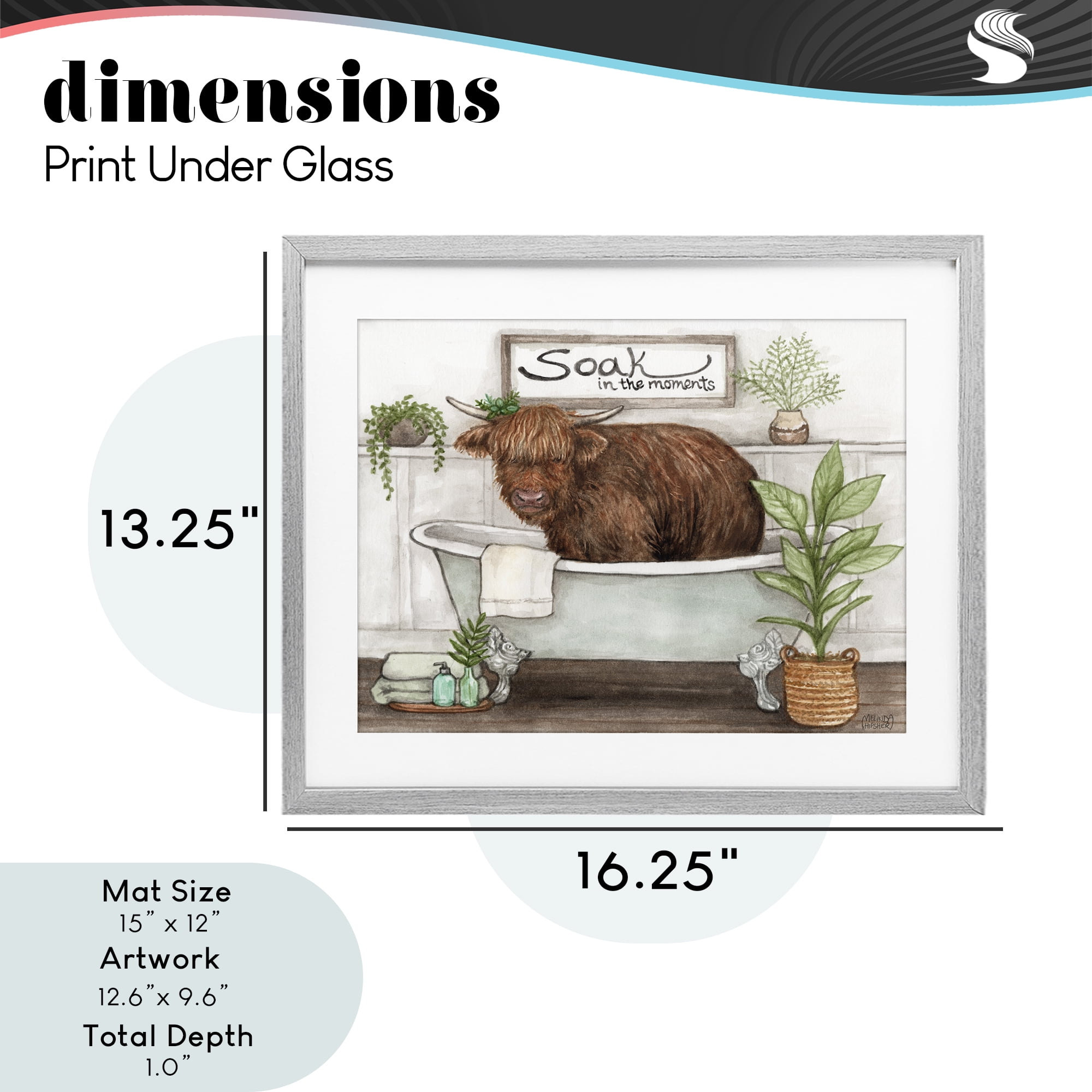 Soak In Moments Cattle Gray Framed Print Under Glass, design by Melinda Hipsher