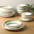thumbnail image 2 of Gibson Home Kenwood Shores 16 Piece Stoneware Dinnerware Set, Hand-Painted Plates and Bowls, Service for 4 - Green Striped, 2 of 15