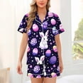 thumbnail image 2 of ClodeEU Women's Milk Silk Easter Print Pajama Set ,Short Sleeve Button-Down Tops and Shorts Sets Purple,Womens Plus XL, 2 of 6