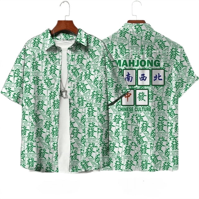 Blouses Graphiques Hip Hop Mahjong Rouges Imprimé 3D pour Hommes Vêtements Décontractés Manches Courtes Mode Urbaine Garçon Col Rabattu