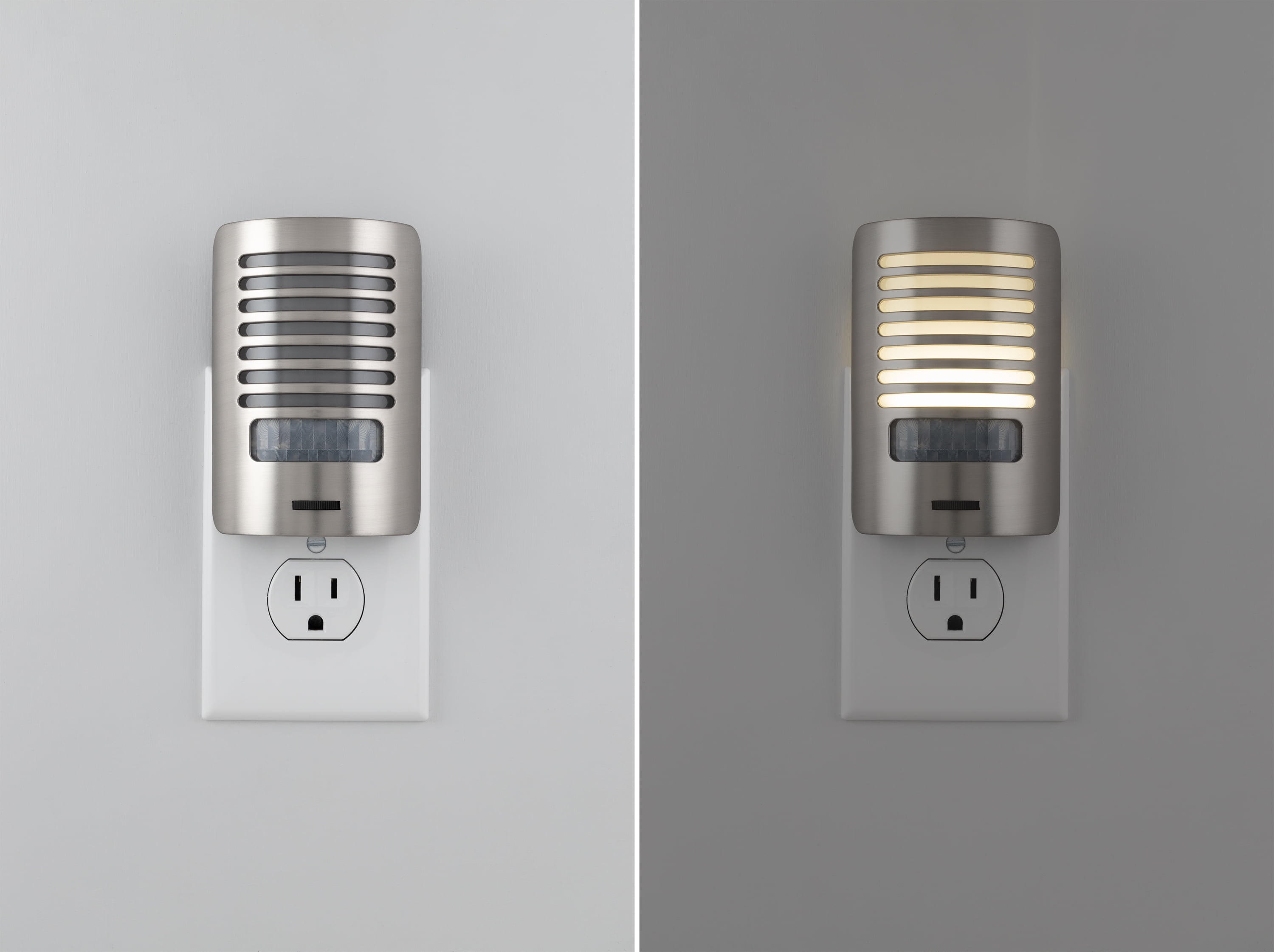 (2 pack) Better Homes & Gardens LED Night Light, Louver Design, Motion-Sensing, Satin Nickel, 4 in, 1 in