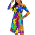 thumbnail image 1 of Puzzle Colorful Pattern Sweet Elegant Dress Women Korean Kawaii Square Collar Dress Puzzle Colorful Color Pattern, 1 of 5