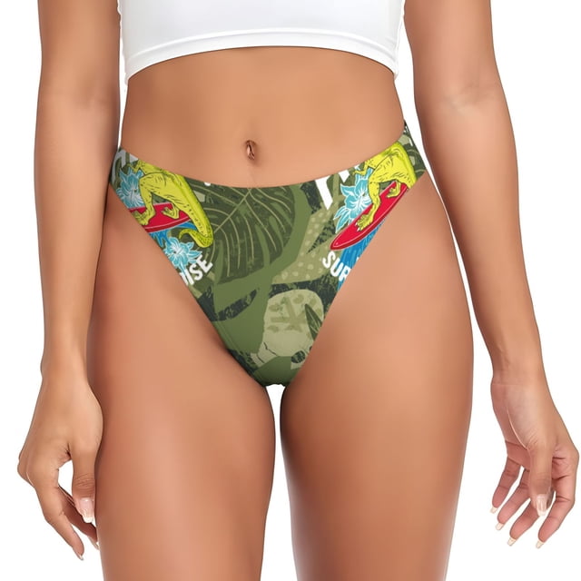 Fotbe Surfing Dinosaur Tanga Sin Costuras para Mujer con Estampado – Panties Invisibles, Transpirables y Cómodos para Uso Diario-X-Large