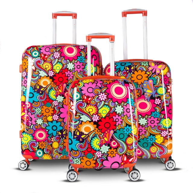 Gabbiano Floral Collection 3-Piece Hardside Spinner Luggage Set ...