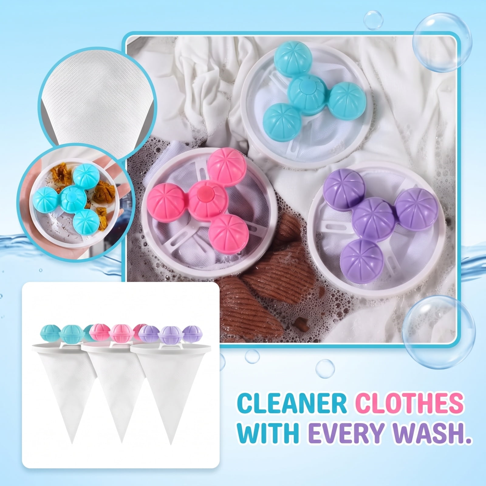 Laundry Supplies, Laundry Pet Catcher, Lint Catcher for Washing Machine, Reusable Pet Remover, 3 Pcs 7X4 in Floating Fine Mesh Laundry Net Bag Dog and Cat, Lint and Debris