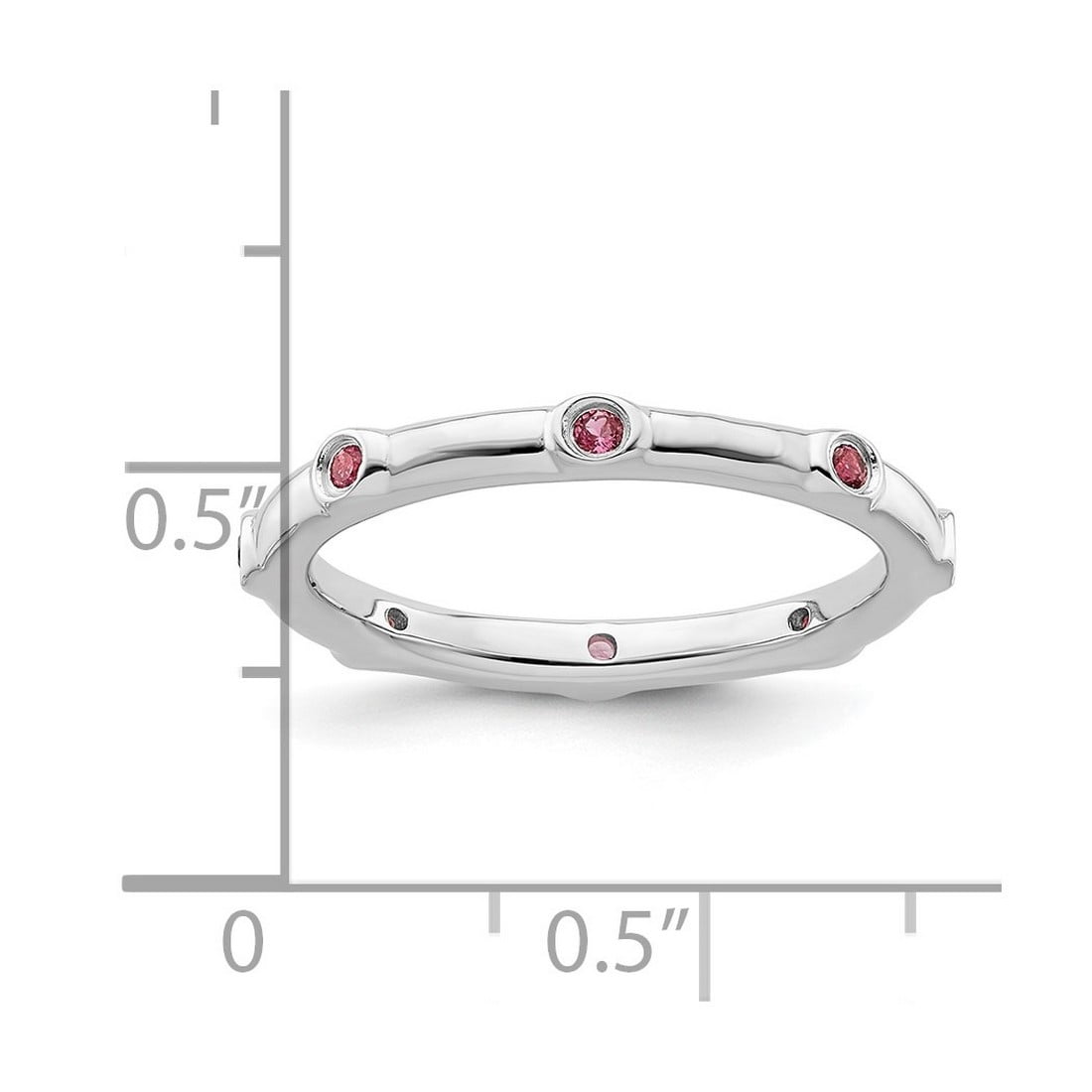 925 Sterling Silver Bezel Polished Pink Tourmaline Ring Size 8 Ring for Women - .14 cwt