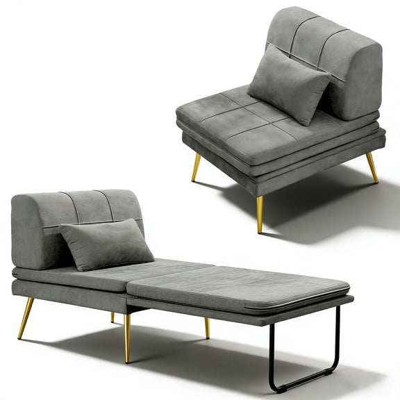 Akaber 3-in-1 Futon Sofa Bed, Chenille Sleeper Chair with Back Support & Pillow, Wood Frame, Metal Legs